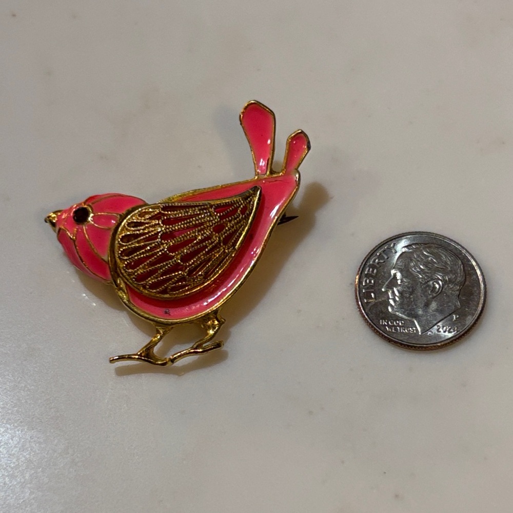 Vintage Pink and Gold Bird Brooch